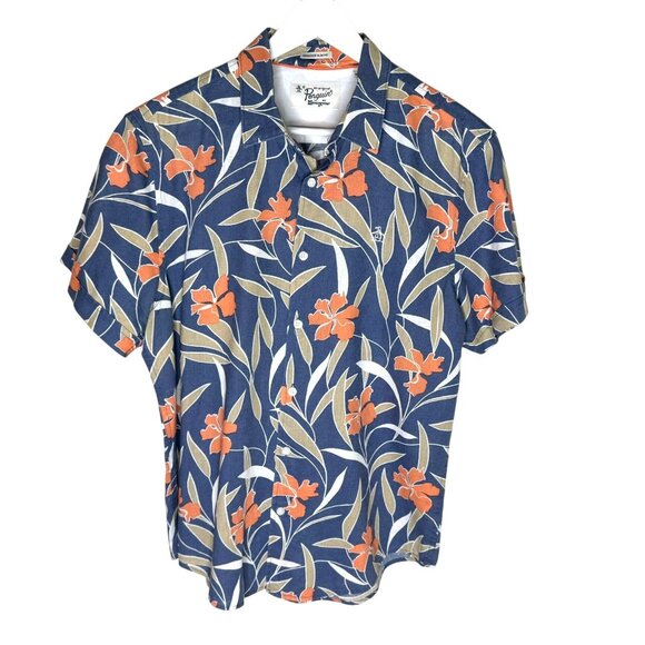 Original Penguin Men's Blue & Orange Floral Short Sleeve Button-Up Shirt, Medium - Picture 1 of 6